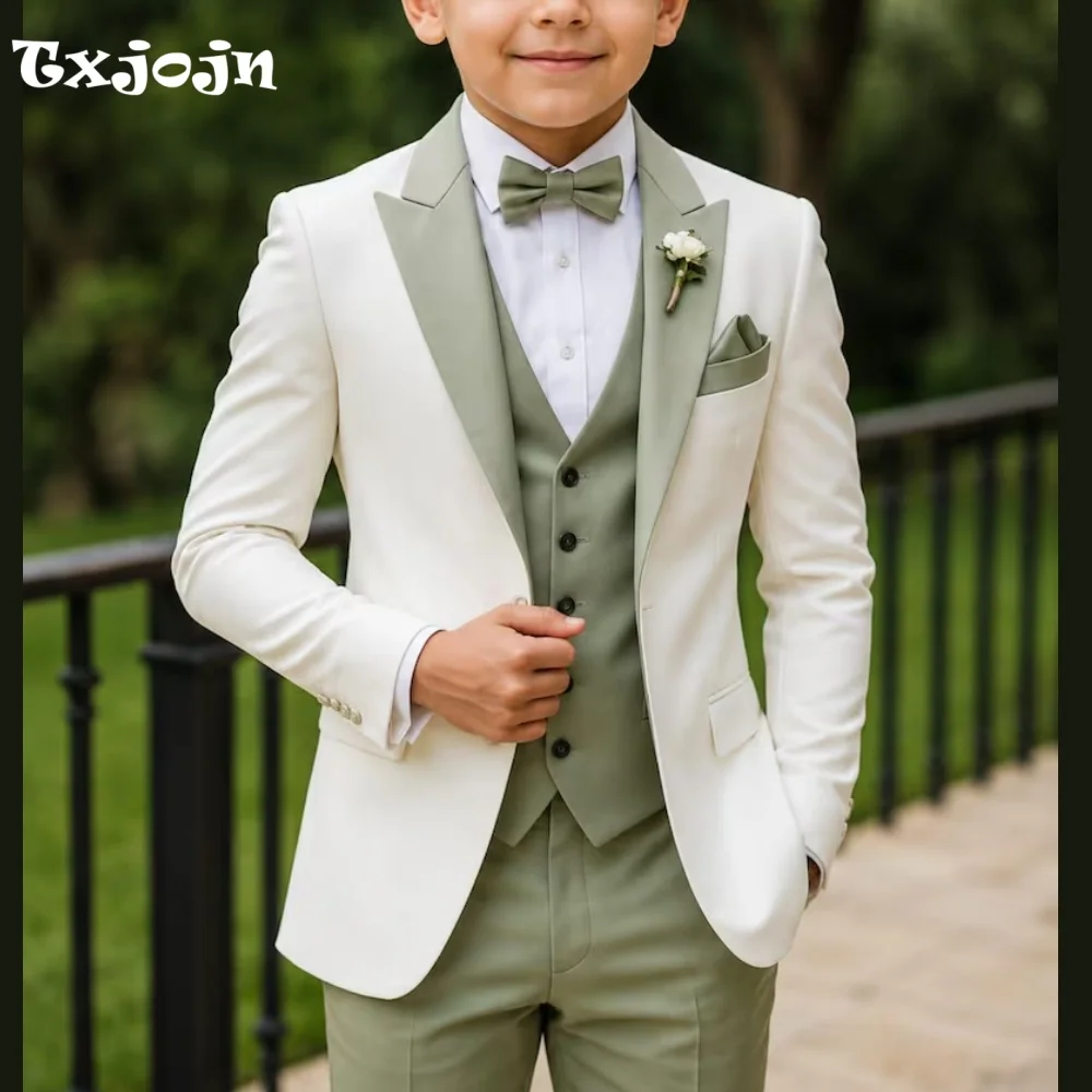 Formal Suit for Boys Homecoming Tuxedo 3 Piece Color Block Jacket Pants Vest Kids Wedding Blazer Set Slim Fit Tailored Outfit
