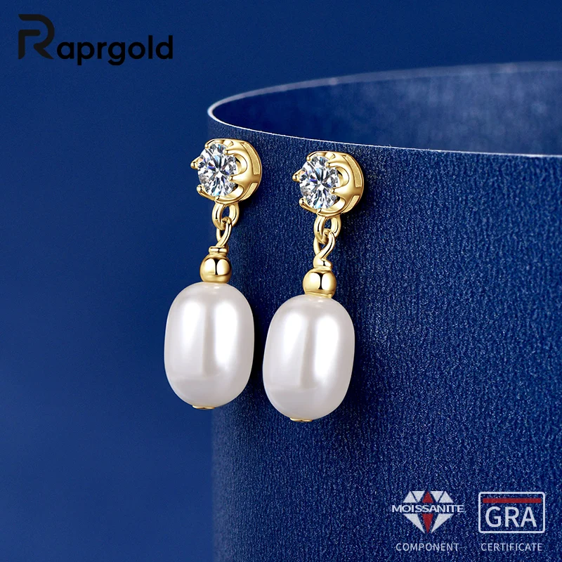

RAPRGOLD Real 925 Sterling Silver 6X8mm Artificial Oval Pearl Stud Earrings For Women Piercing Earring Wedding Fine Jewelry Gift