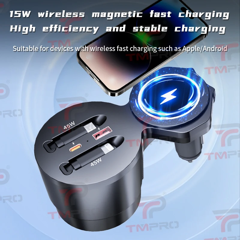 TMPRO For Audi A6L/A7/A7L Wireless Fast Charging Dock Dual 45W Retractable Cable Center Console Mod Accessory