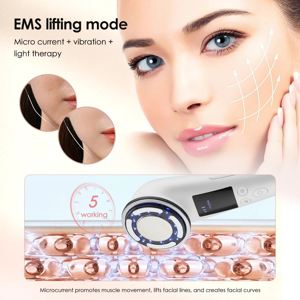 LED Light Pulse Face Lifting Machine Wrinkle Removal Skin Tighten Hot Cool Compress Skin Care Beauty Device Facial Massager