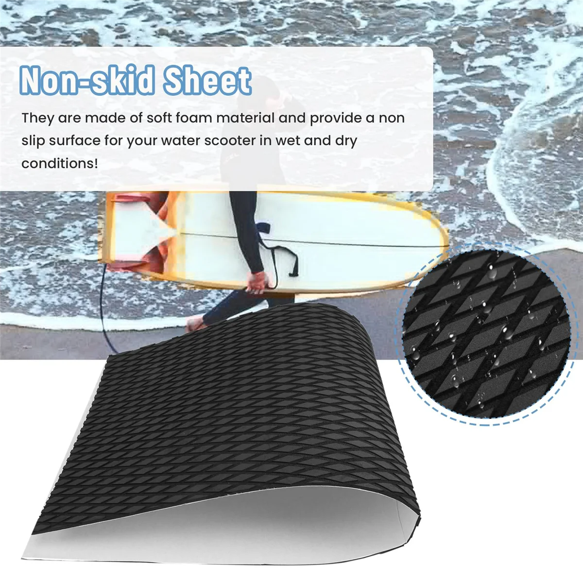 Water Scooter Non-Skid Marine Flooring Synthetic Eva Foam Sheet 37X92Cm Jet-Ski Black Surfboard Mat Watercraft Skis