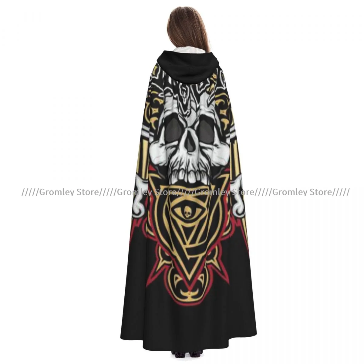 Gothic Skull Grunge Witch Cloak Hooded Cosplay Costume Halloween Adult Long Party Cape