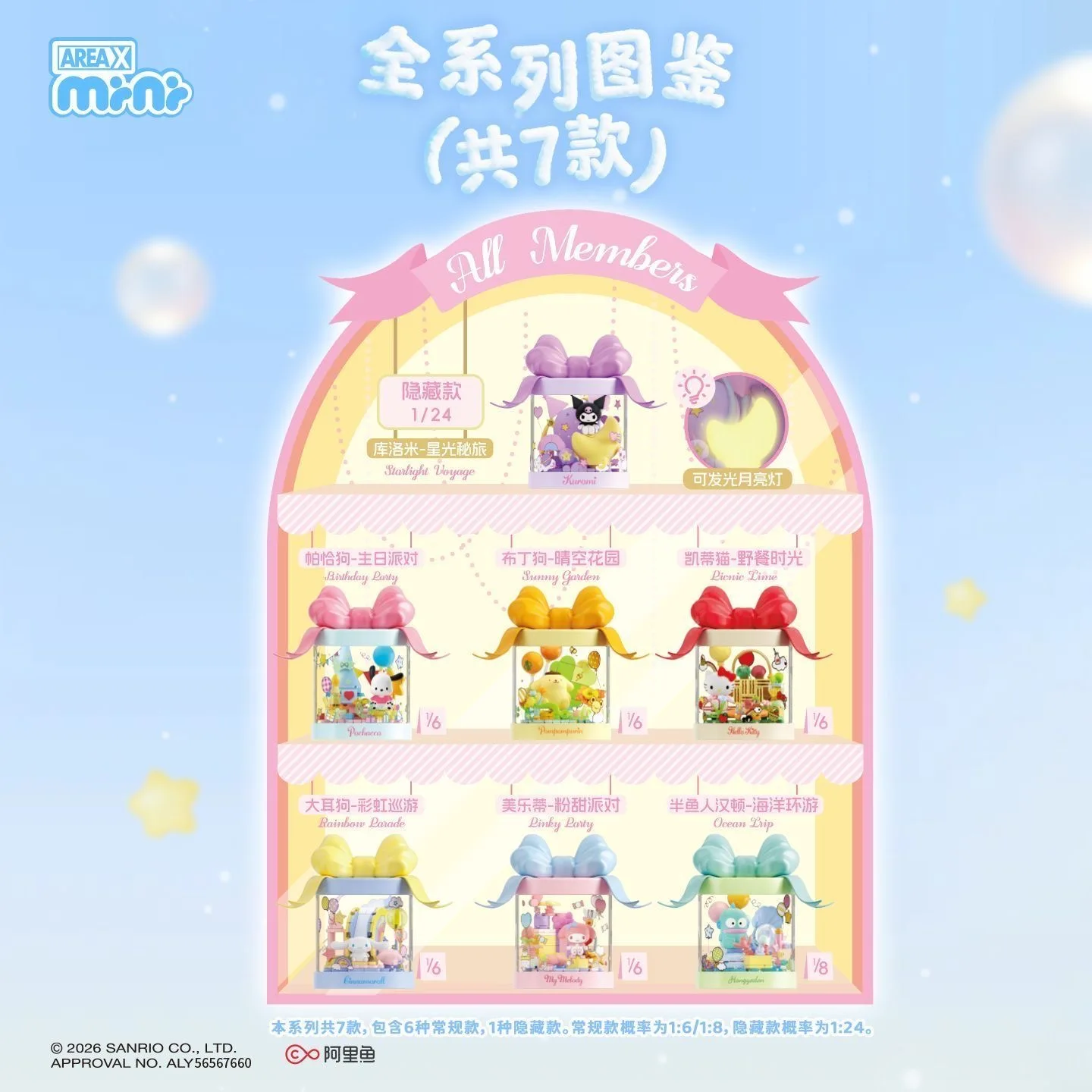 Official AREAX Sanrio Hello Kitty Pompompurin My Melody Sweet Dream Gift Box Blind Bag Mini Blocks Cute Bedroom Ornament Set view 6