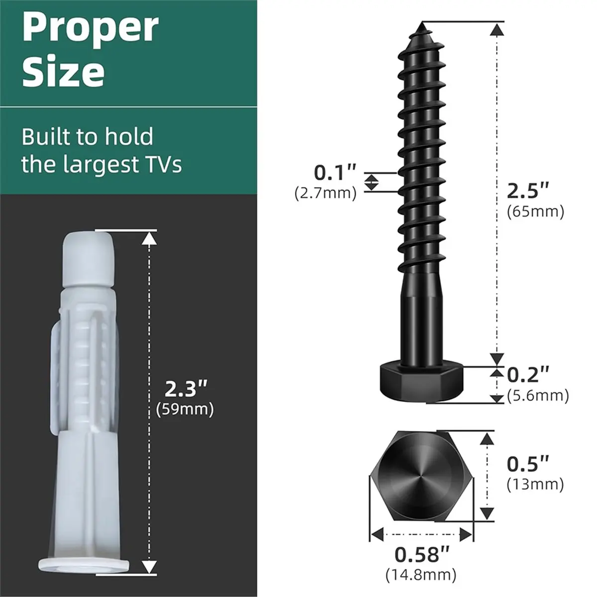 Best of 2026  Bolts for TV Wall Mount, TV Mount Screws Kit with M8x65mm Screws, Drywall Anchors, Bubble Level Hardware Kit