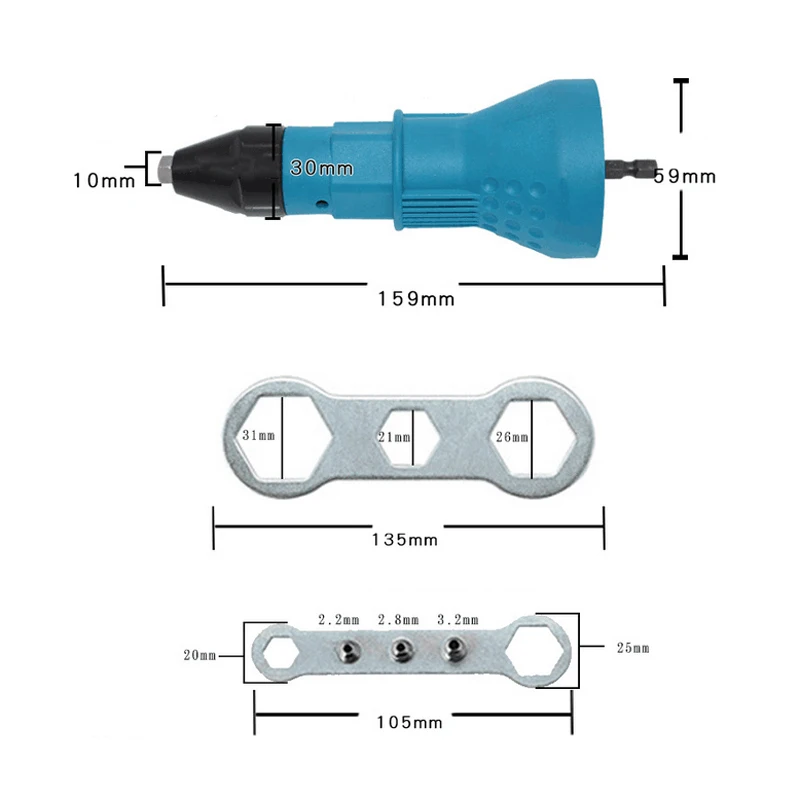 Electric Blind Rivet Nut Gun Cordless Drill Adapter Riveting Insert Tool Set