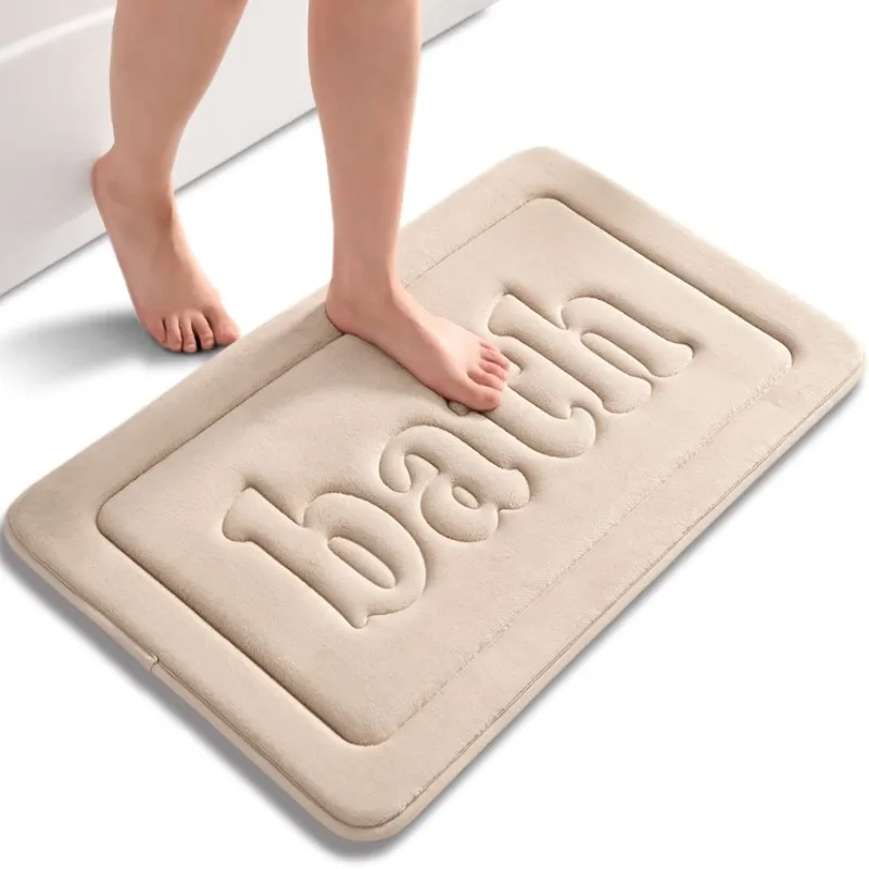 Inyahome Foam Bath Mat Beige Bathroom Rugs Non Slip Rug Super Absorbent Floor Mats Soft Bathmats Washable Carpet Tapete Banheiro