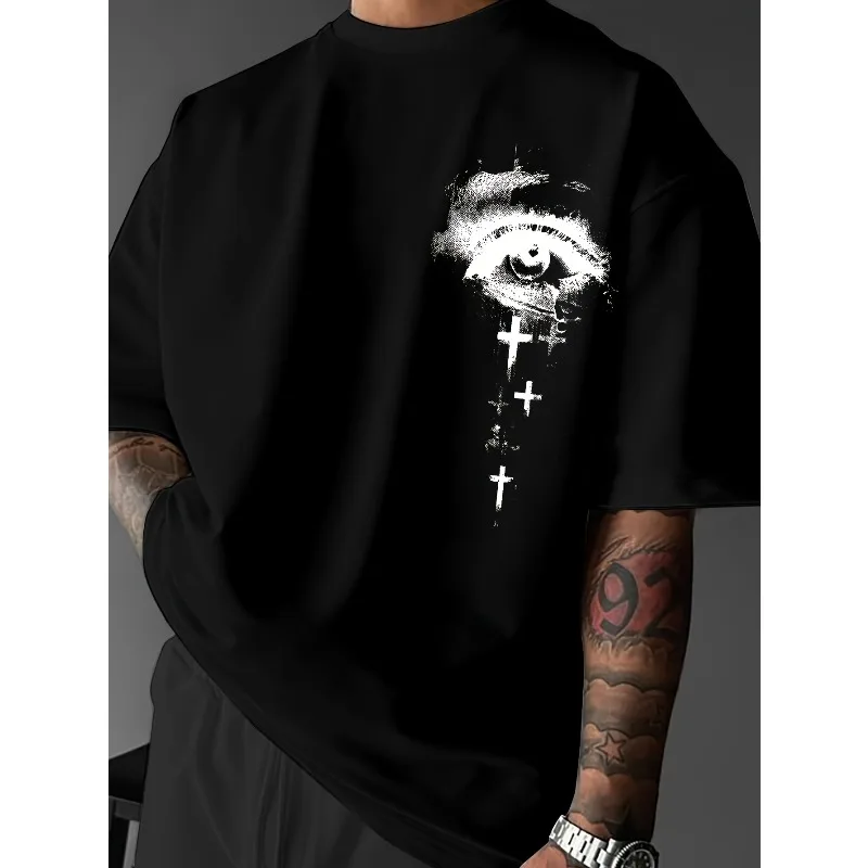 American Style Trendy Blindfolded Figure T-shirt Gothic Dark Style Men's T-shirt Summer New Casual Fashion Unisex T-shirt