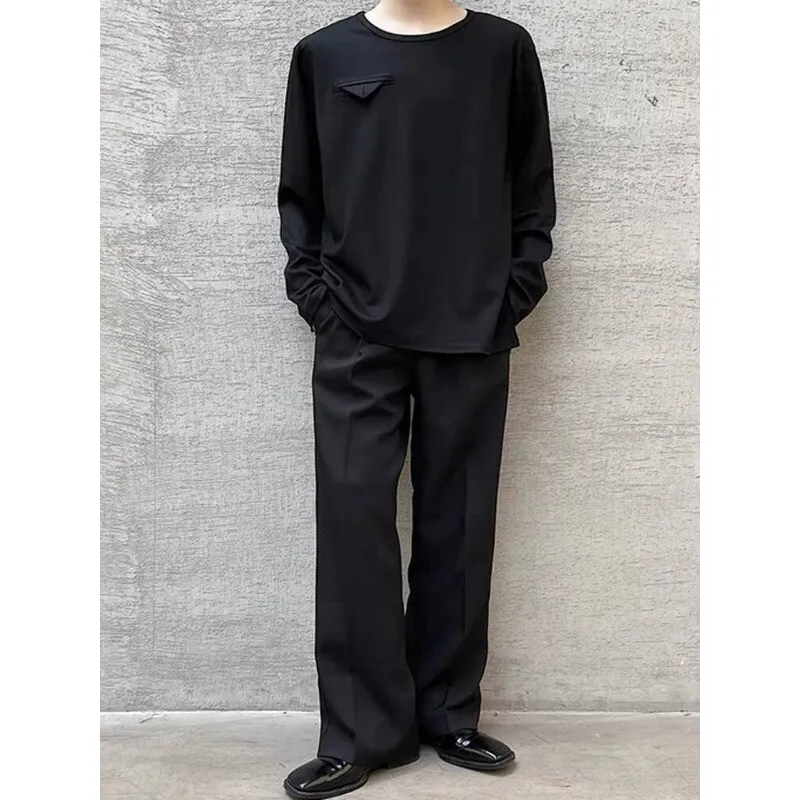 Side Slit Shoulder Size Loose Spring Men's Large Padded Round Collar T-Shirt Fashion Korean Instagram Jacket