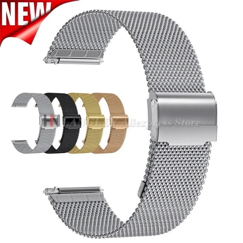 10/12/14/16/18/19/20/21/22/24mm Universal Milanese Watch Band Quick Release 0.6 Mesh Stainless Steel Strap Wrist Belt Bracelets