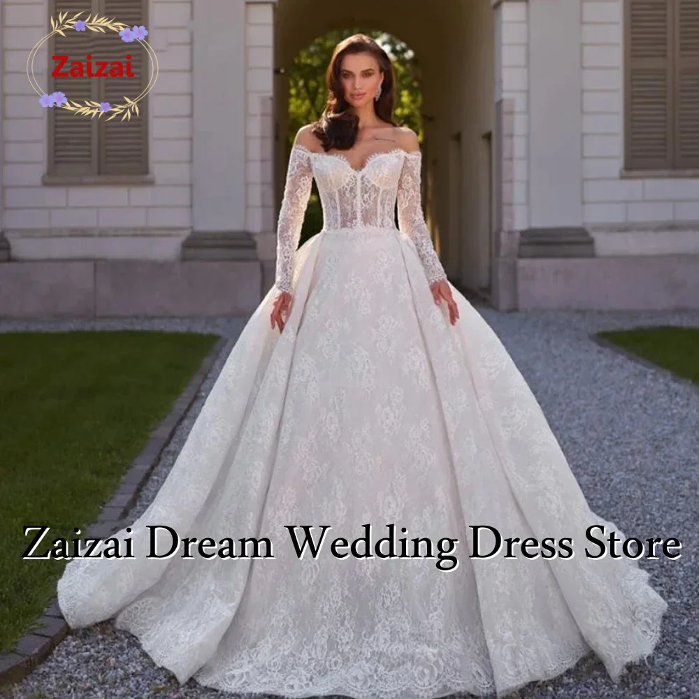 Customized Vintage Off The Shoulder A-Line Wedding Dresses Lace Appliques Vestido De Novia Glamorous Backless Robe De Mariee