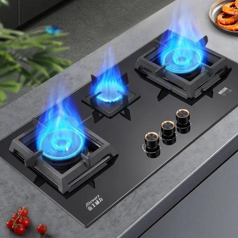 Flameout protection household three-head gas stove embedded desktop large panel fire suitable for natural gas liquefied gas