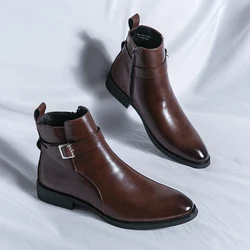 New Brown Ankle Boots for Men Business Black Zipper Handmade Short Boots  Size 38-47