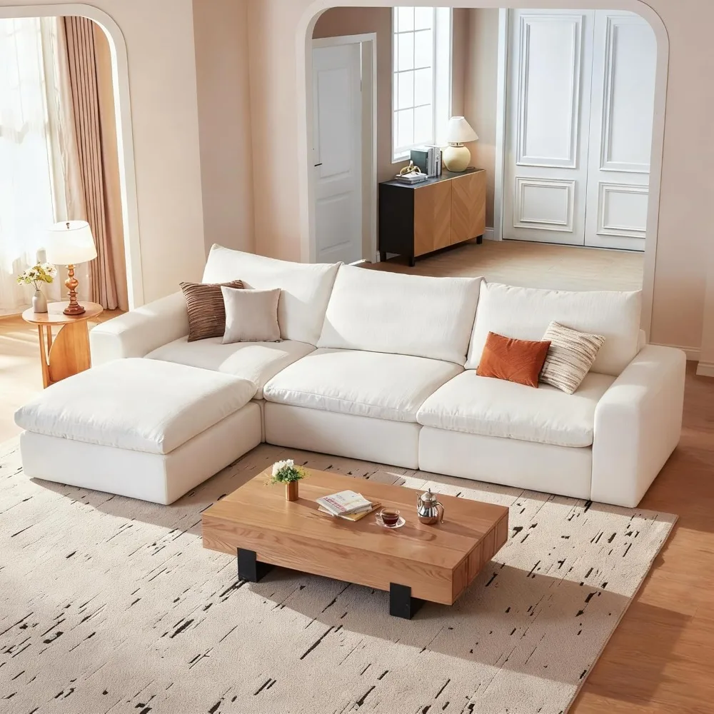 

Couch Sectional 110.2'' Oversized Modular Deep Seat Sofa L Shaped Comfy White Couch with Washable Cover for Living Room
