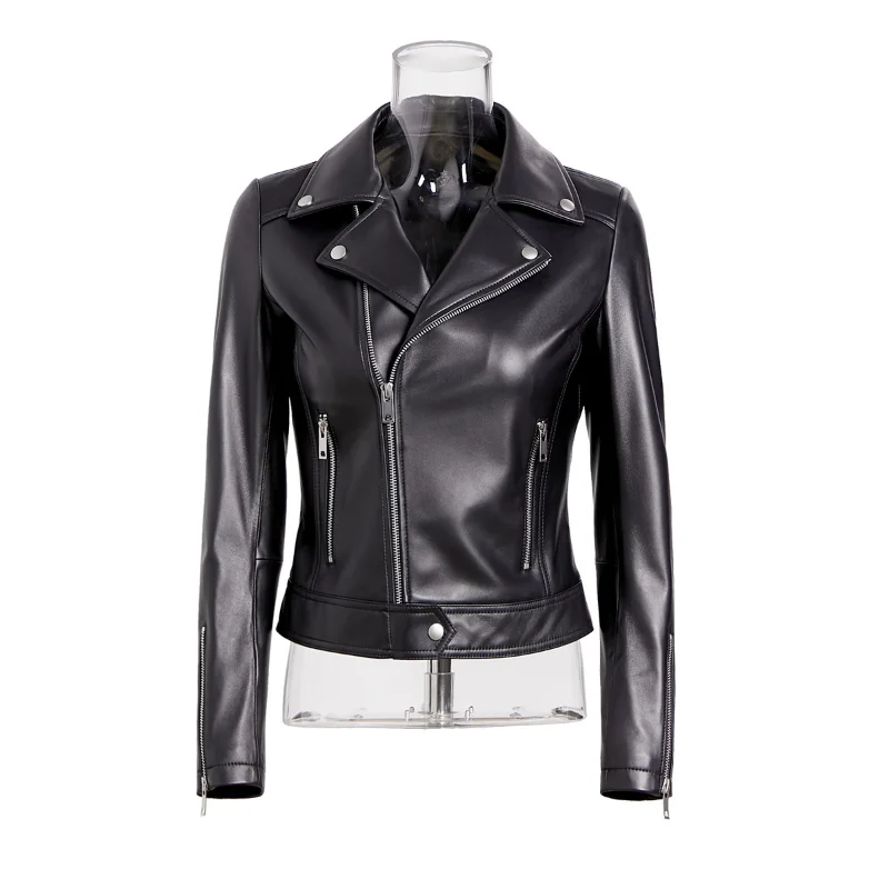 Genuine Leather Clothing Women's Autumn and Winter Women's Coat Sheep Leather Fashion Short Motorcycle Leather Jacket