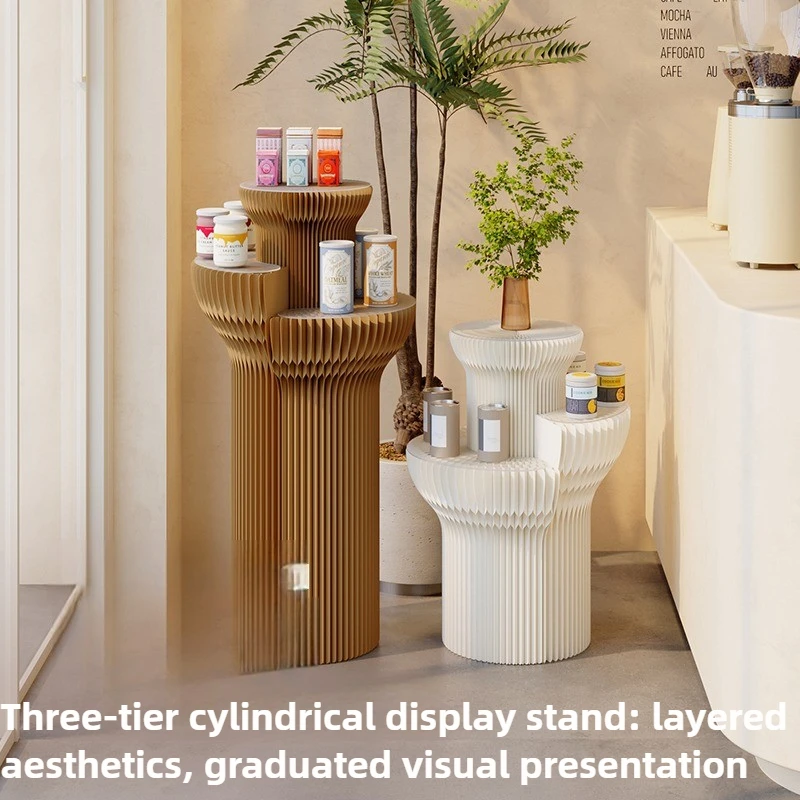 18-sheet Foldable Display Stand Three-tiered Cylindrical Sample Display Stand Commercial Display Rack Beauty Salon Rack