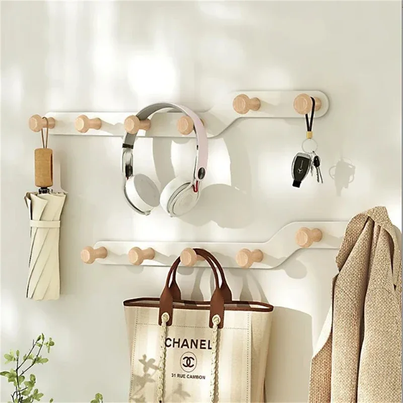 Nordic Wooden Coat Hanger Wall Hooks Home Hotel Porch Living Room Wall Hanging Coat Hook Key Holder Decoration Hook Racks