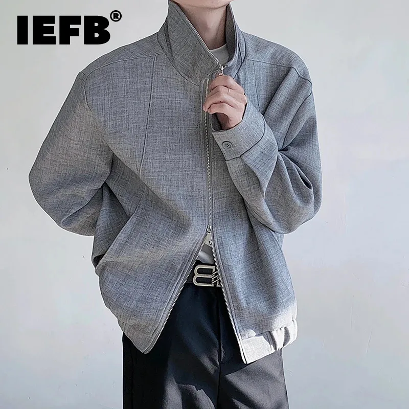 IEFB New Stylish Men\'s Wear Jacket Autumn Winter Men Shoulder Pad Short Zipper Jackets Loose Fit Korean Trend Male 9C7322