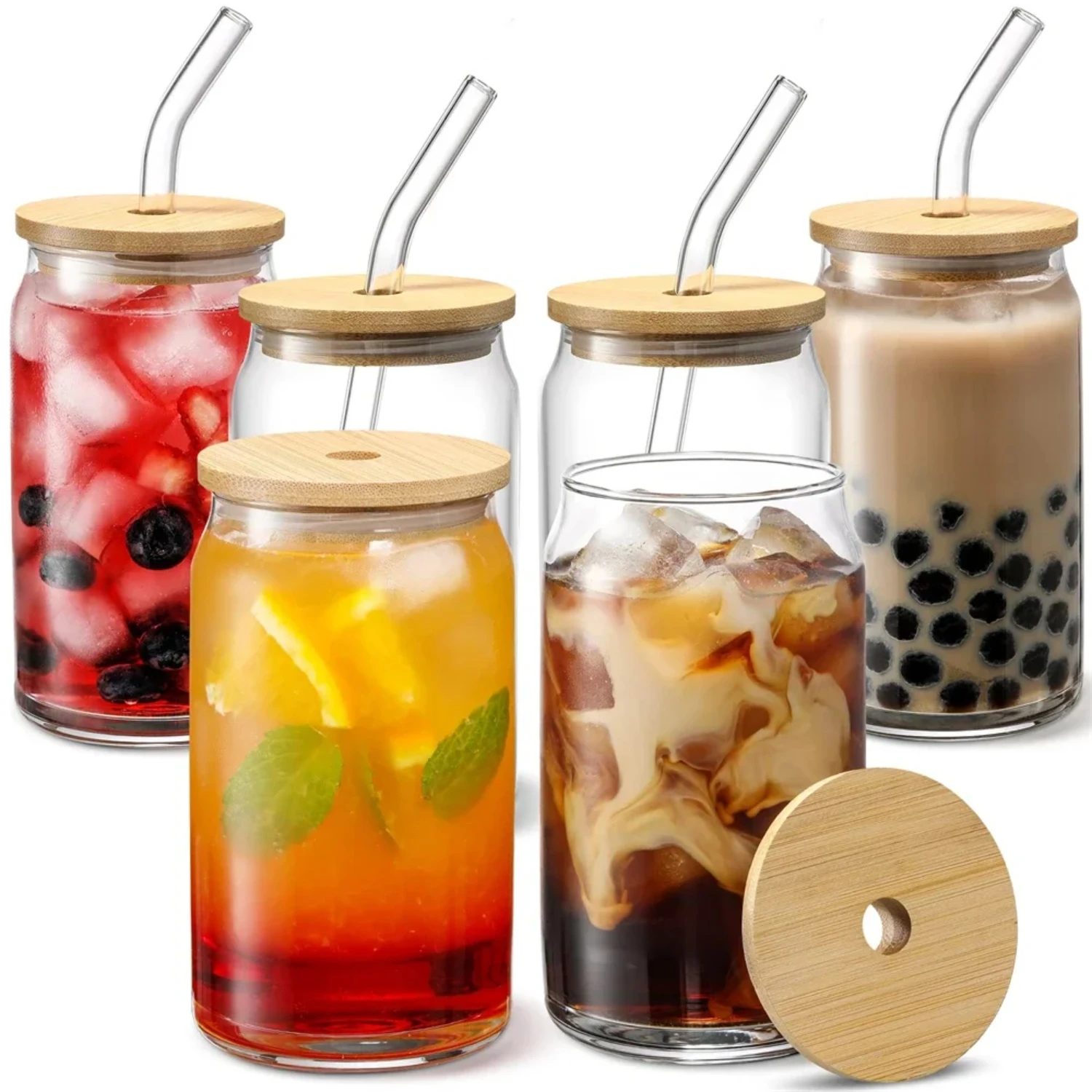 Transparent 350ml/550ml Glass Cup With Lid and Straw - Bubble Tea Cup, Juice Glass, Beer Can, Milk Mocha Cups - Breakfast Mug Dr