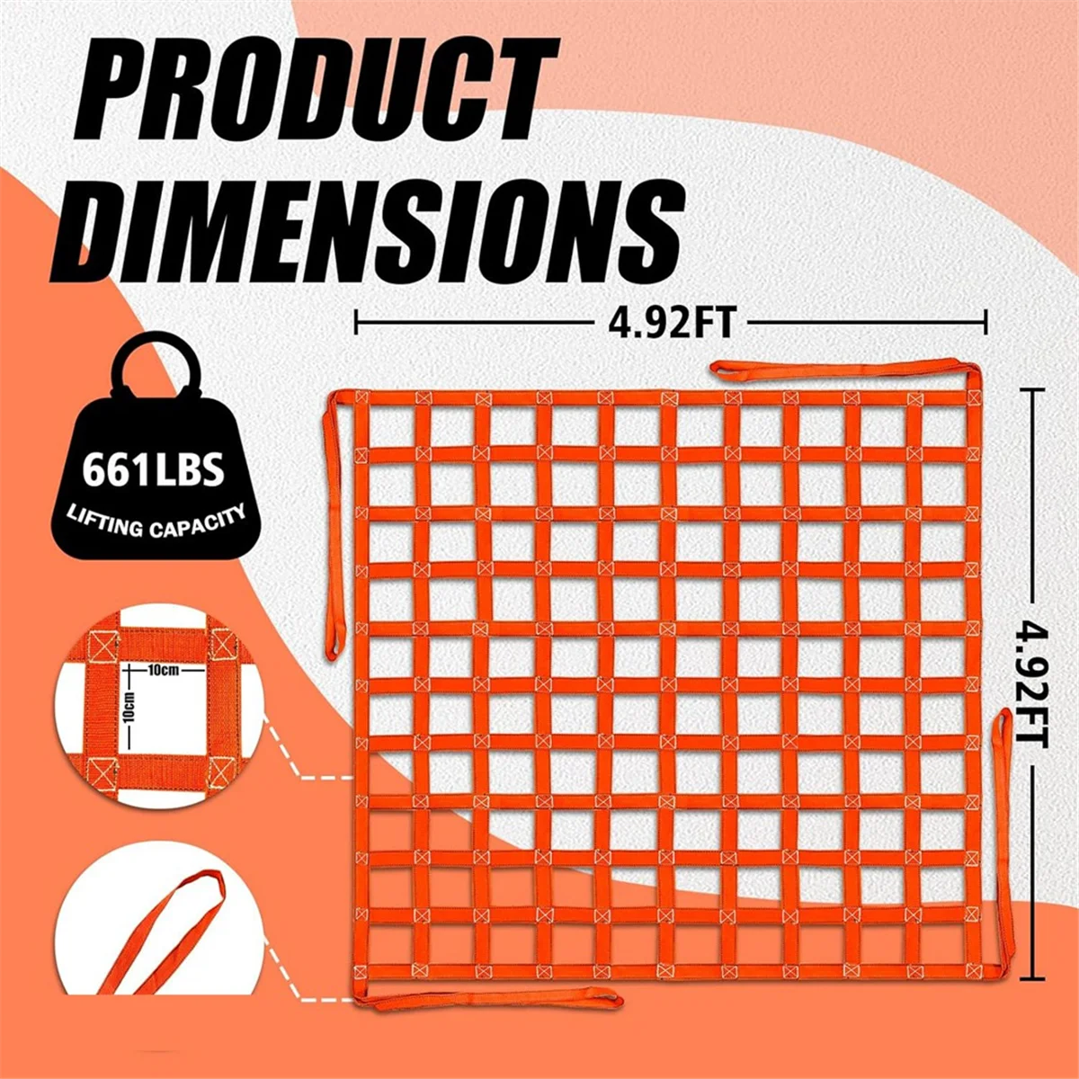 أحزمة رفع شبكية للرفع ، شبكة رفع ، حبال نايلون ، رفع ، سعة تحميل ، فتحة مربعة ، × أو رطل ، 10 أو 661s