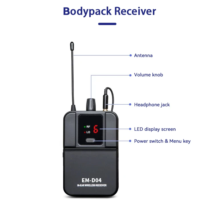 Paulkitson EM-D04 Drahtloses In-Ear-Monitoring-System Drahtloses Bühnen-Return-IEM UHF 4-Kanal 600-937MHz 4 Empfänger für Live-Bühnen – Detail 11