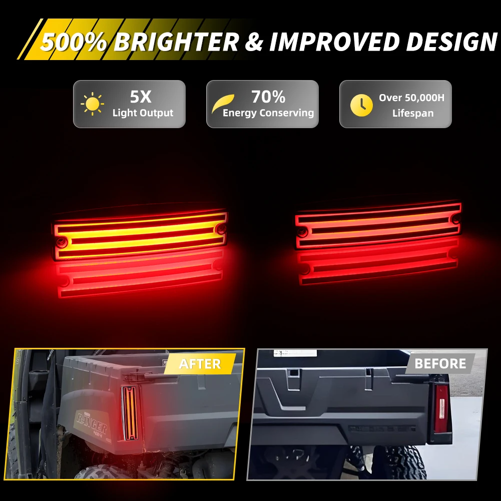 2PCS For 2011-2017 Polaris Ranger 400 500 570 800 EFI MIDSIZE Rear Bumper Brake Light Tail Light DRL Reflector Light W/Red LED view 6