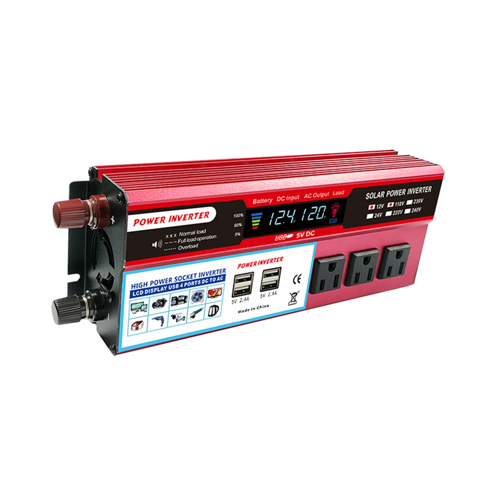 High Efficiency Sine Wave Inverter Home Car RV Solar Power Converter with LCD Display DC 12V to 110V AC 850-950W