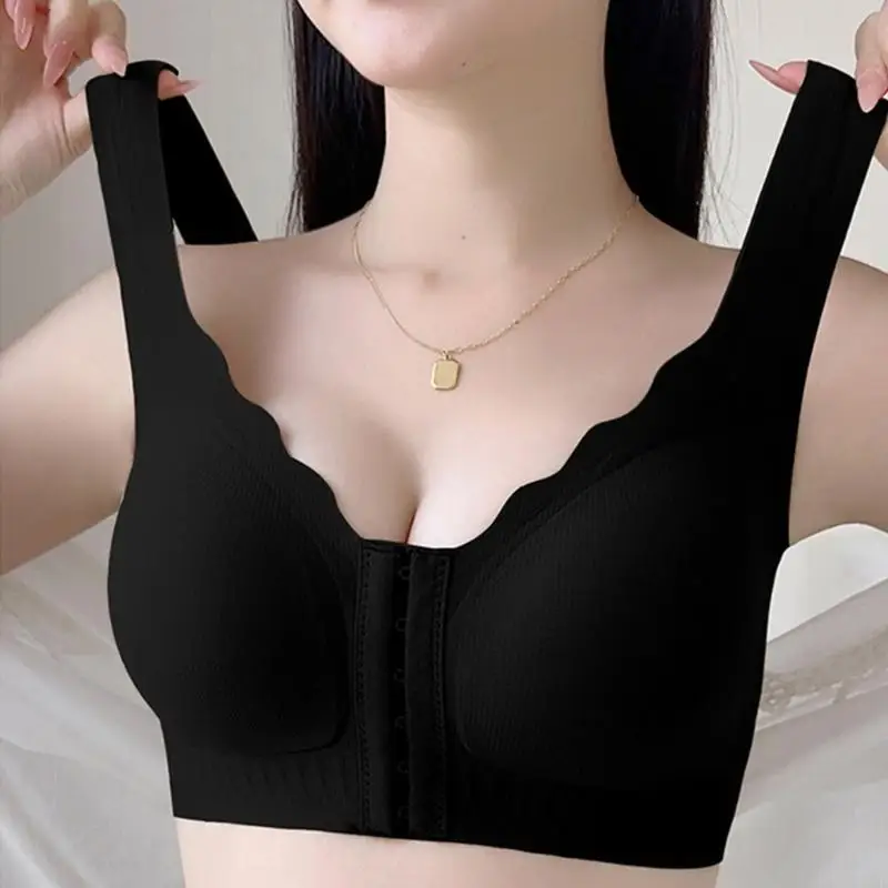 L38E Wireless Support Bra Front Hook Design Soft Breathable Fabric Large Size Comfort