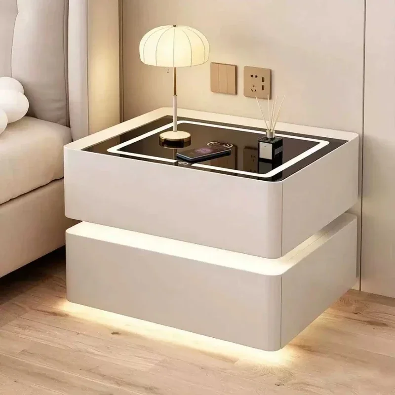 Italian Smart Night Stand White Charging Station Shelving Secret Bed Side Table Petite Compartment Nachttisch Furniture Home