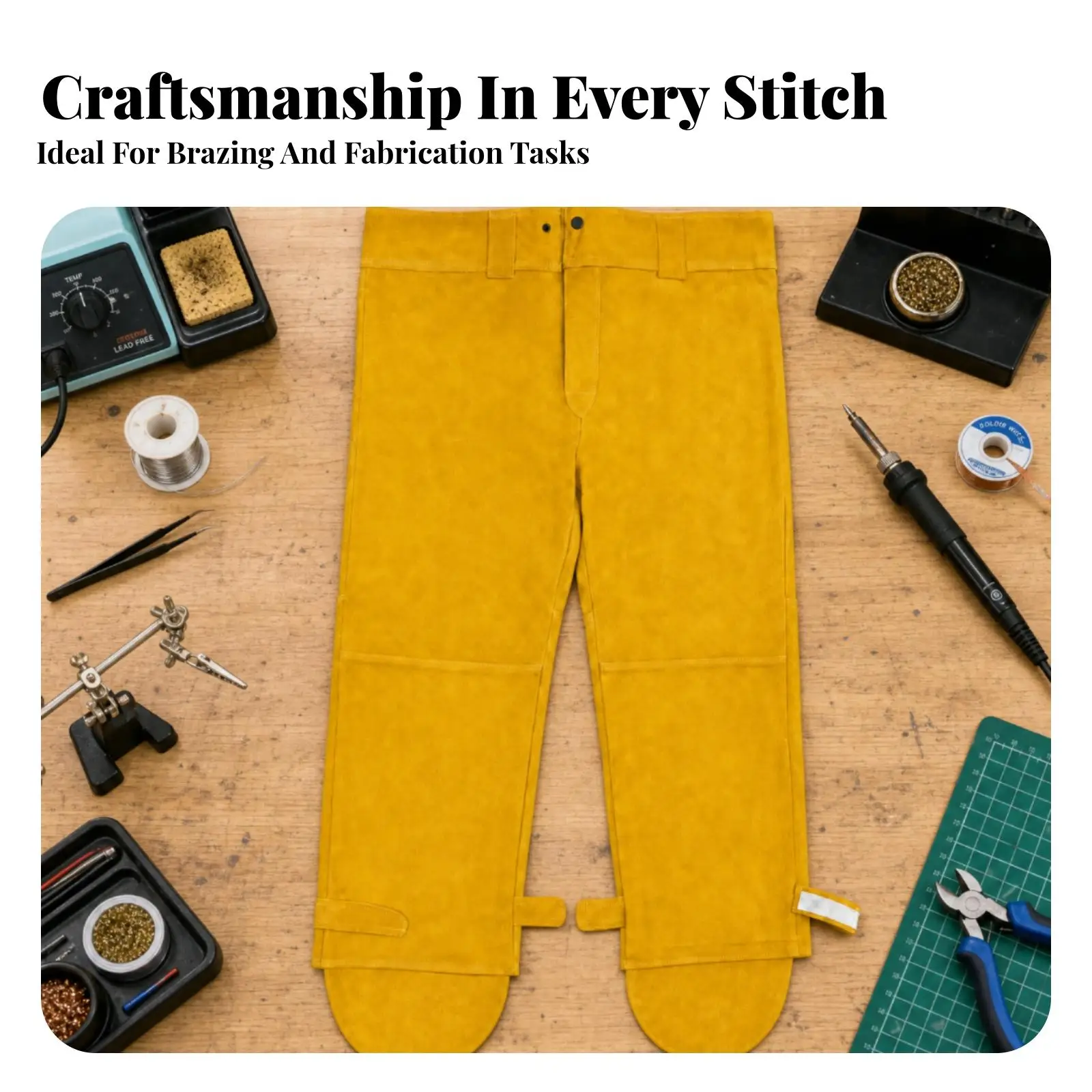 Flame-Retardant Leather Metalworking | High-Waisted guarding Design, metalworking Trousers with Foot Covers, for Metal