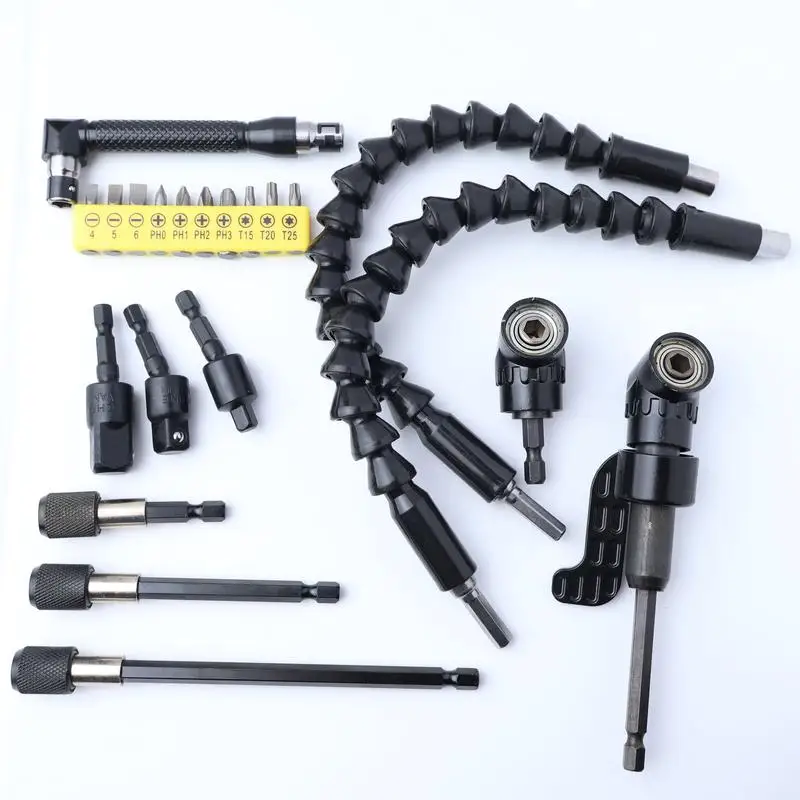 

21pc Flexible Shaft Kit for Power Tools with 3 Hex Bits 2 Extensions 10 Bit Set 3 Swivel Adapters 2 Right Angle Attachments