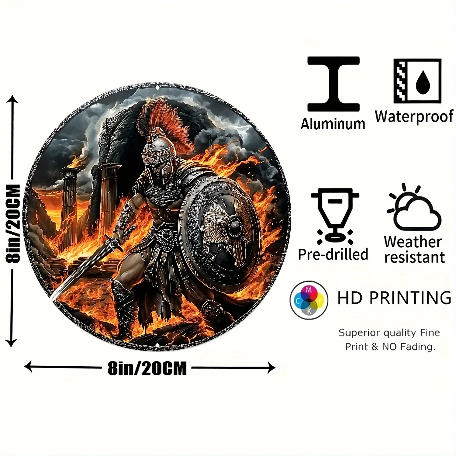 Spartan Warrior Shield Metal Wall Art 8 Inch Aluminum Vintage Decorative Plaque for Home Bar Cafe Halloween Christmas Decor