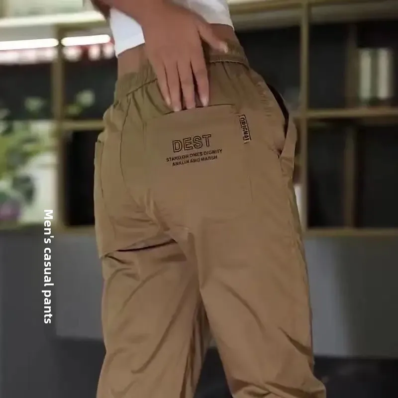 

Мужские рабочие брюки из ледяного шелка, модные повседневные длинные брюки Spor со средней талией, модные городские брюки, всесезонные цвета хаки