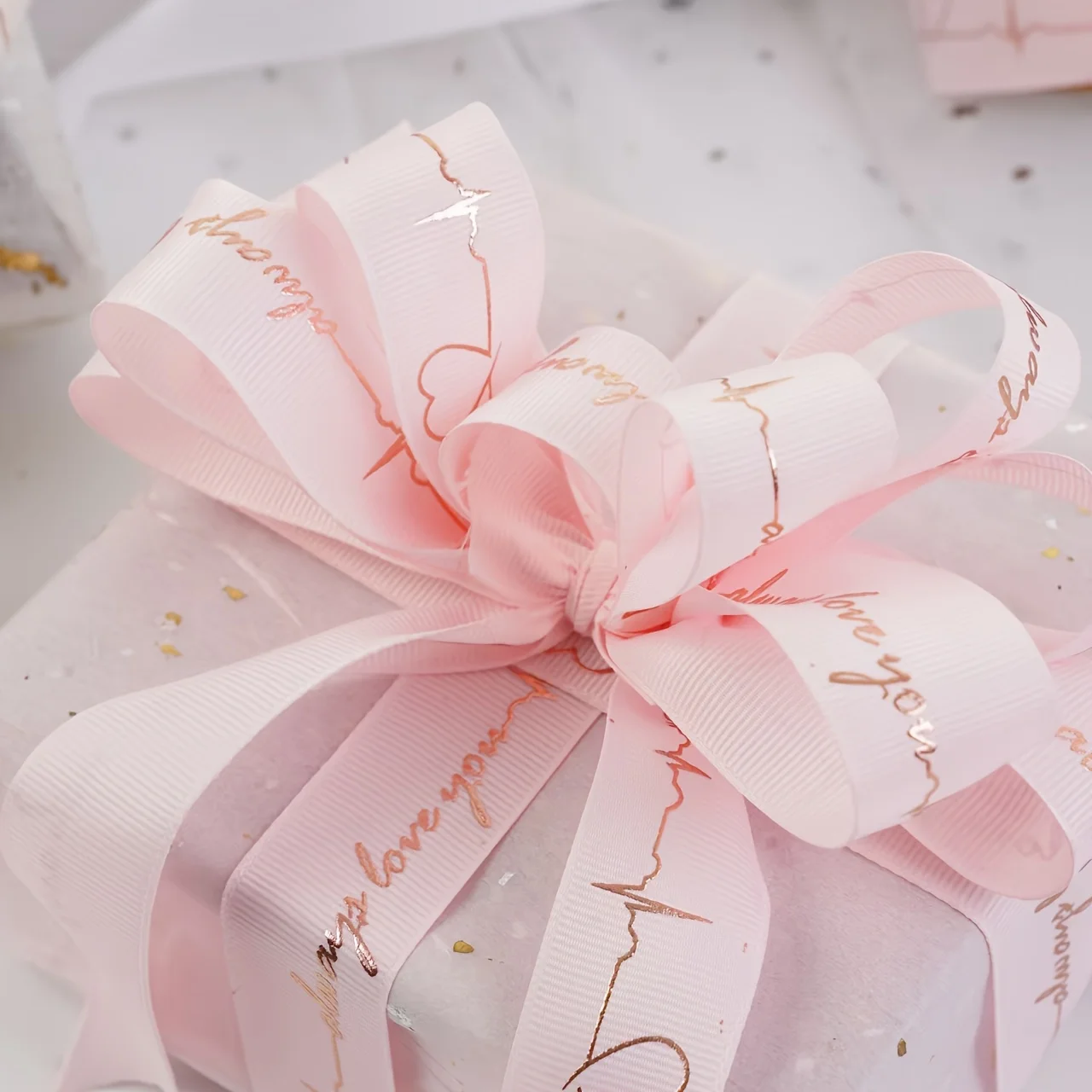 5-Size MA 2.5cm Threaded Tape, Printed Tape, Heart-Stirring Gold-Embossed Ribbon, Flower Gift Box Packaging Ribbon