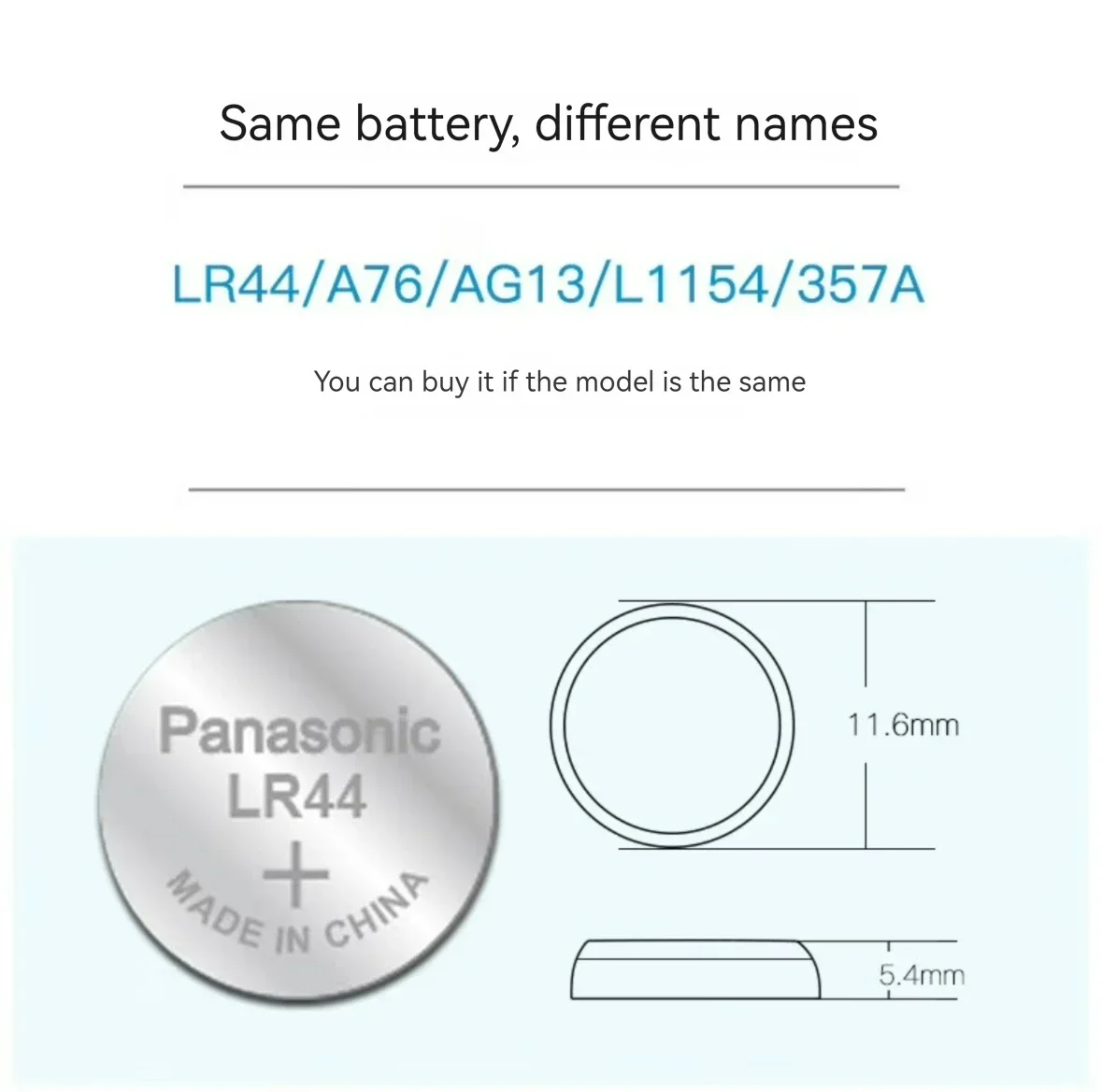 Panasonic-Alkaline Clock Batteries, Calculator, Toy, Remote Control, Button, Coin Cell, A76, LR44, AG13, 357, SR1154, LR44, 1.5V