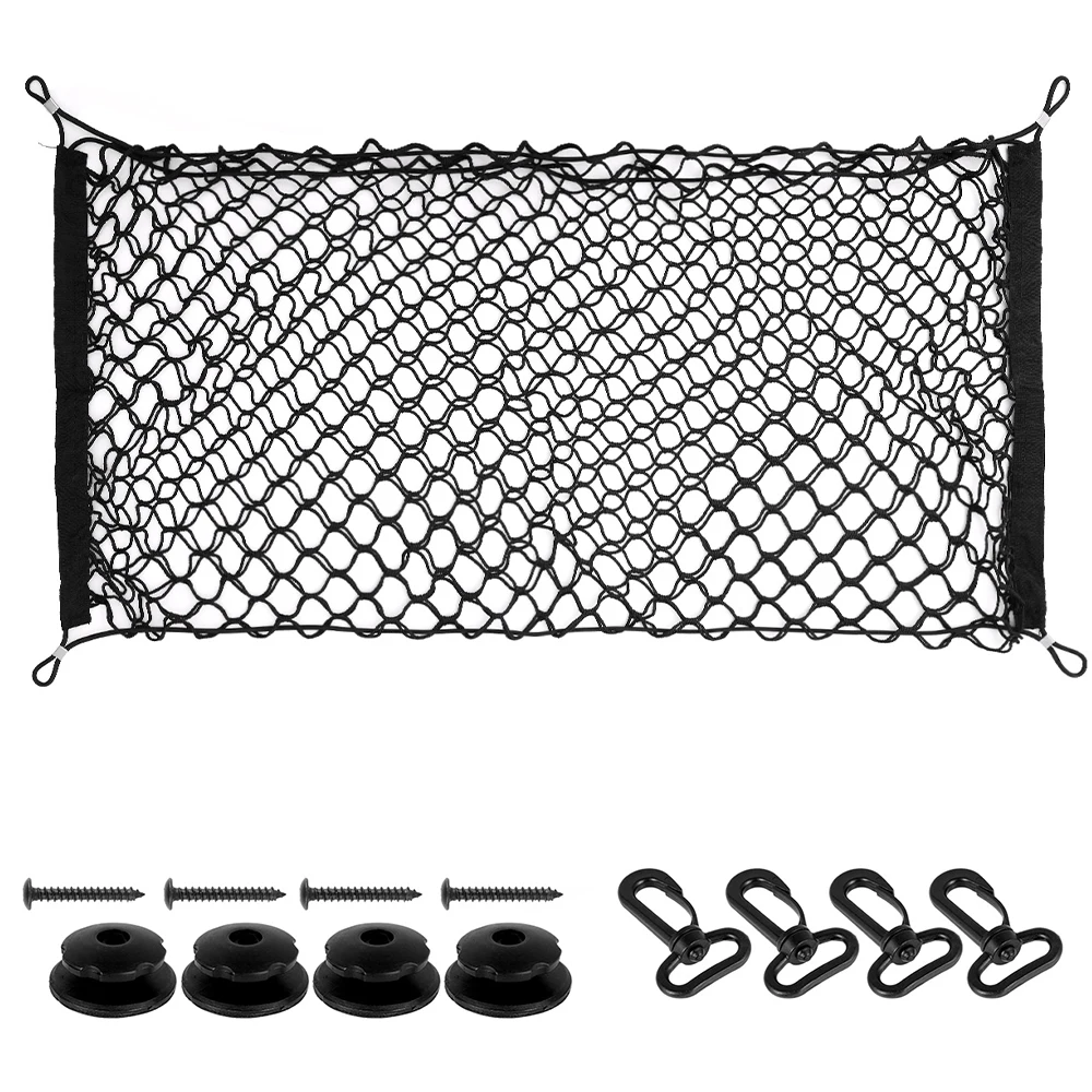 Rede de carga para porta-malas de carro com 4 ganchos, rede elástica para porta-malas, organizador de carga, rede de nylon, acessório universal para carro 60x110cm