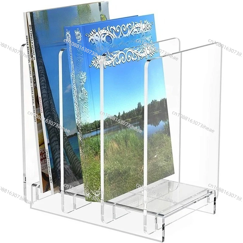 Clear Acrylic Magazine Holder And File Organizer Desk Standing Rack On Table Binders Mails Books And Vinyl