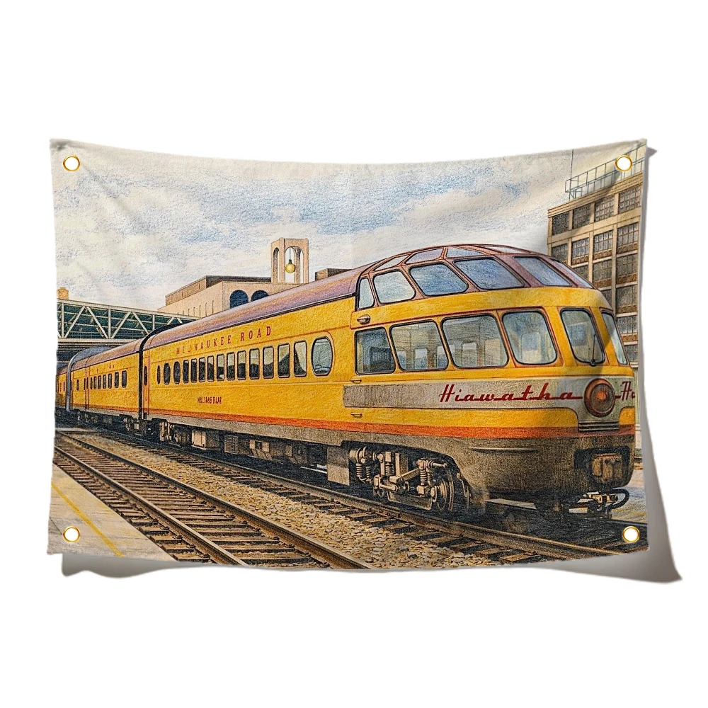 90x150cm 3x5ft Vintage Railway Trains Flag Tapestry Polyester Digital Printing Banner For Garage Wall Art Out Door Decoration