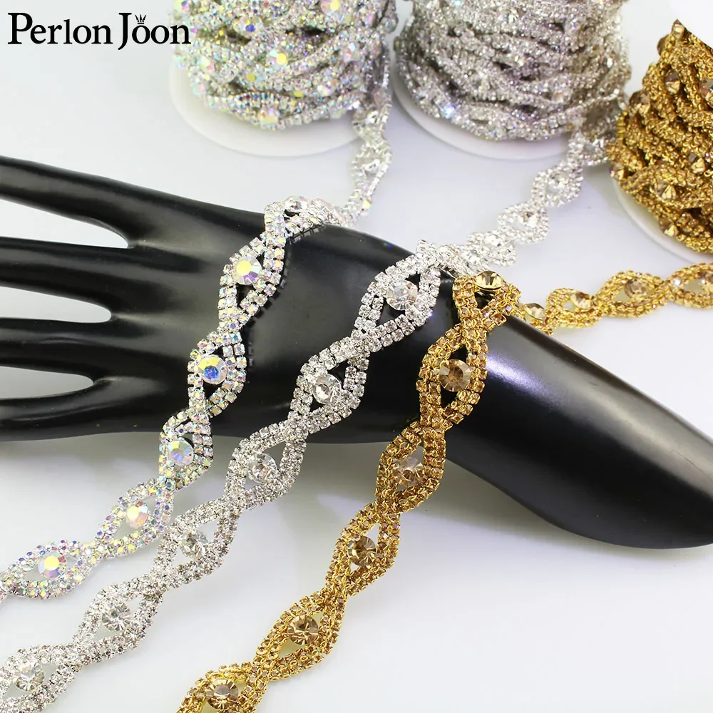 oval eyes shape array crystal rhinestones trim Ribbon metal chain for dress,bag,shoes accessories ML039