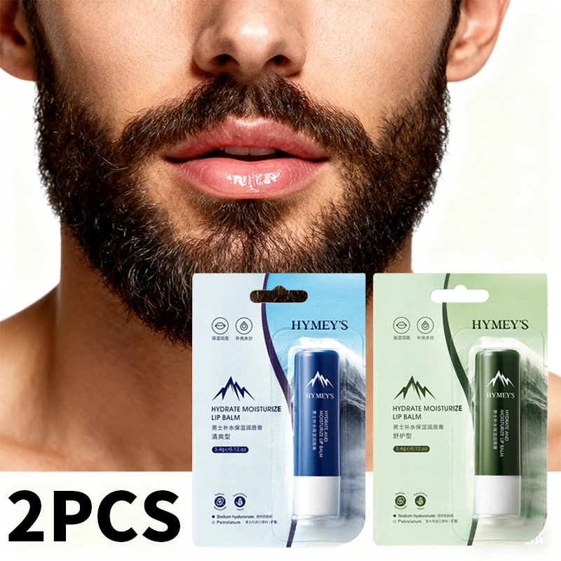 2 uds bálsamo labial para hombres, ingredientes botánicos, hidratación profunda, labios hidratantes, bálsamo labial hidratante fresco y profundo, 24H Mois