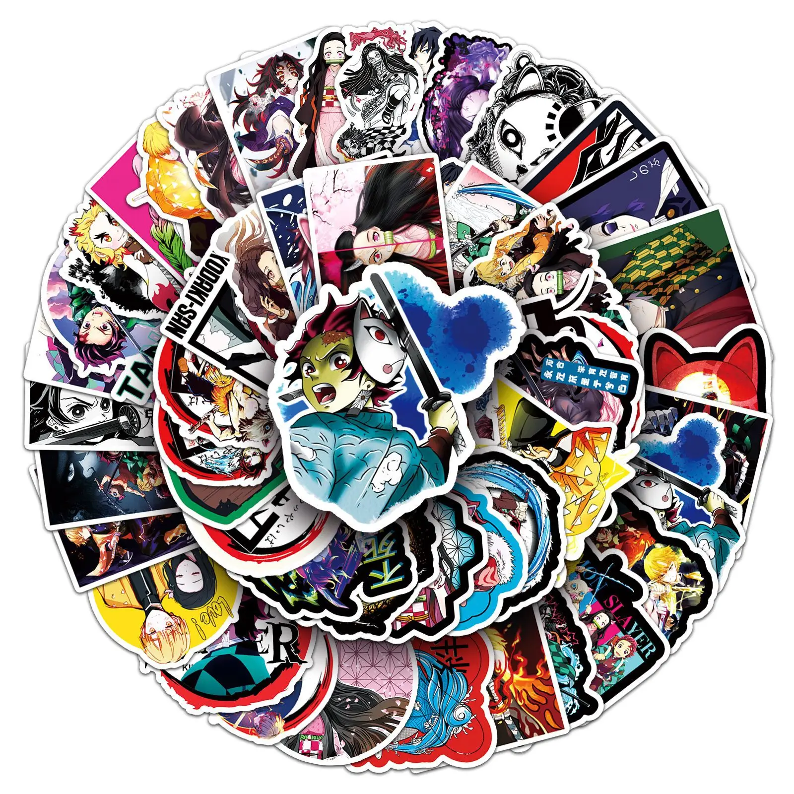 50Pcs Hot-Blooded Japanese Comic Demon Slayer Series Graffiti Stickers Suitable for Laptop Helmets Desktop Decoration  Stickers