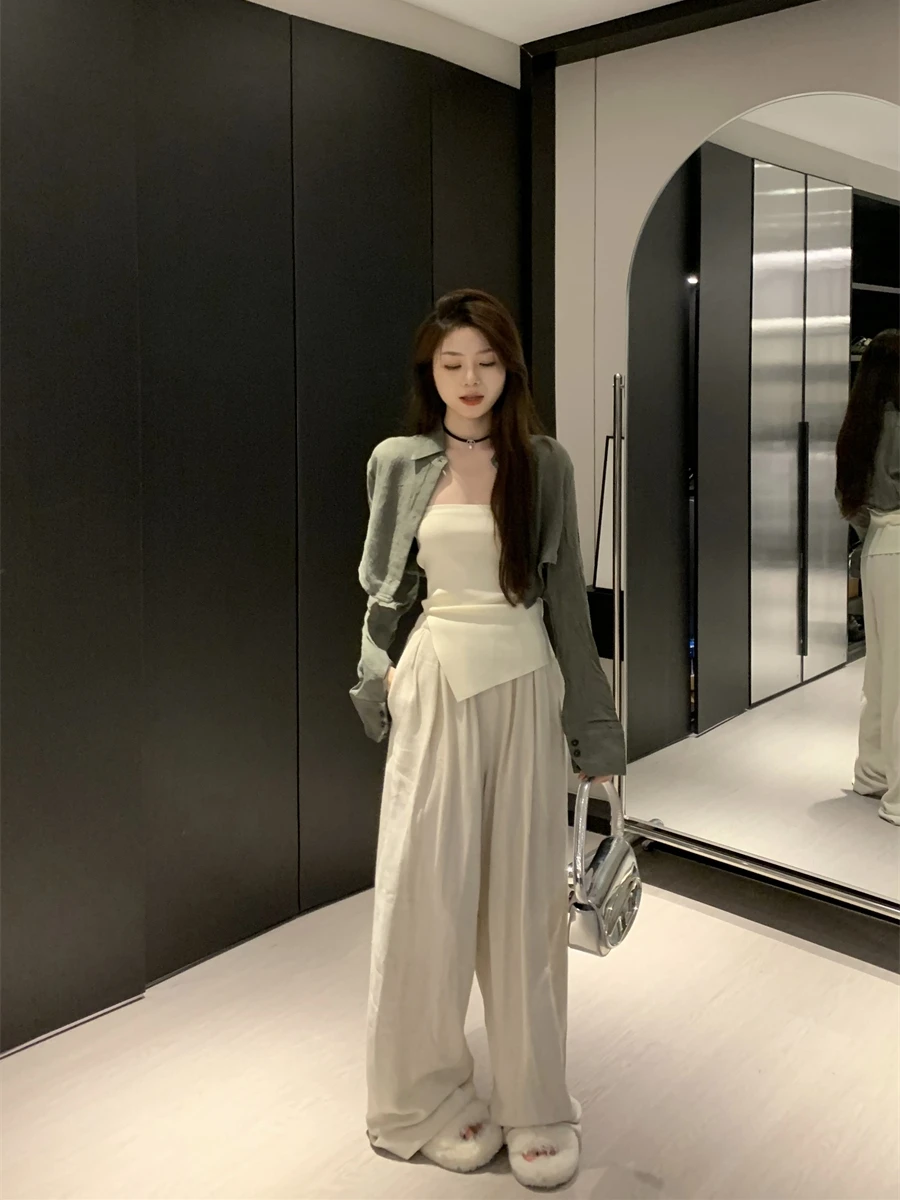 

Anneop High Waist Linen Wide Leg Straight Casual Pants Women's Spring New Sle Sun Protection Comfortable Casual Trousers