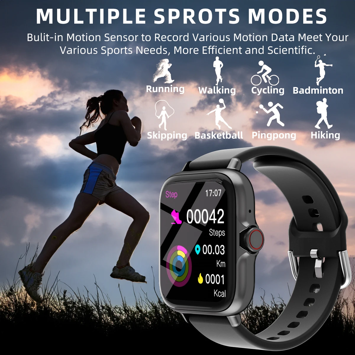 1.83\'\' Waterproof Smart Watch with Message Answer Call Sleep Monitoring Sports Pedometer Information Alerts For iPhone Android