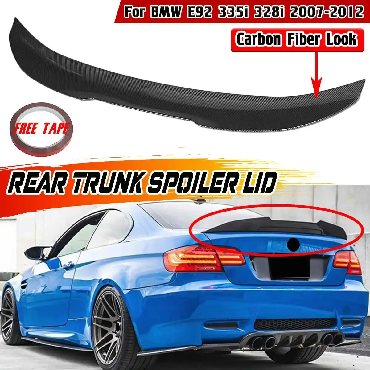 

High Quality E92 Car Rear Spoiler Wing Trunk Lip For BMW E92 335i 328i 2007-2012 PSM Style Rear Roof Lip Spoiler Wing Lip Trim