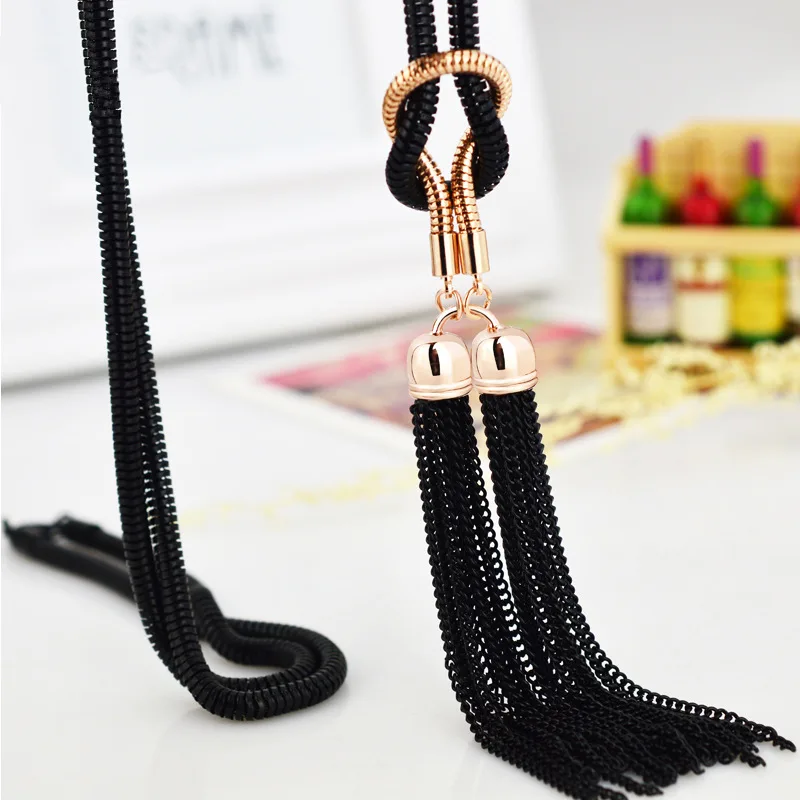 Long Tassel Pendents Necklaces for Women Bohemian Elegant Sweater Chain Gold Color Link Exaggerated European Female Neck Jewelry