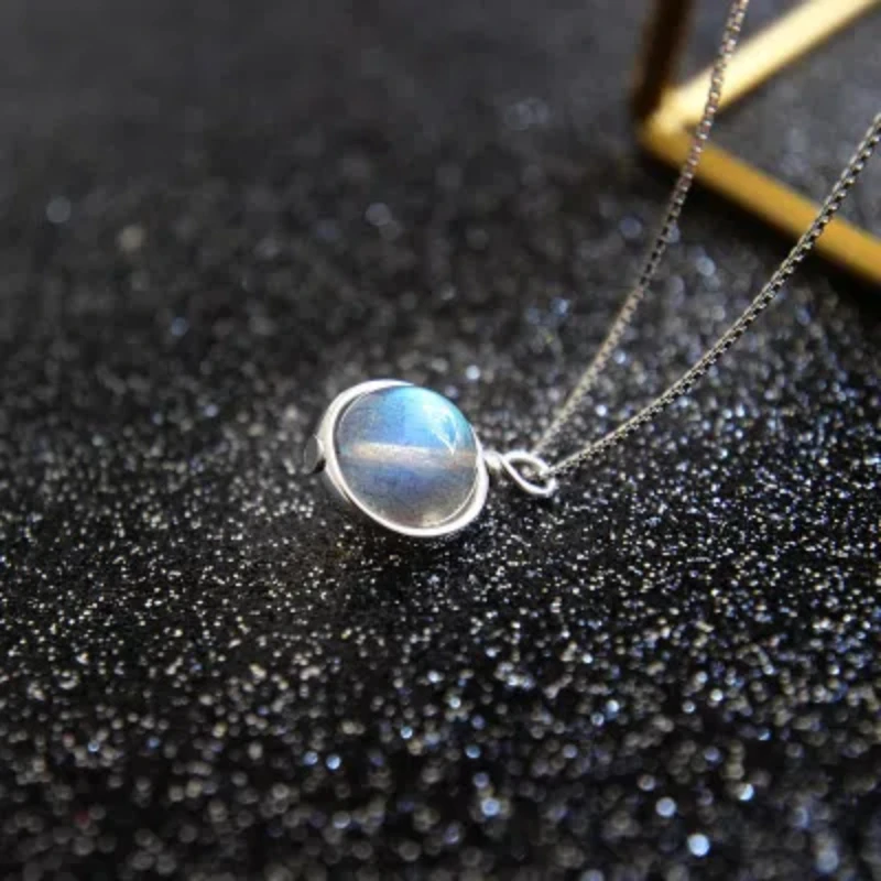 

Natural Grey Moonstone s925 Sterling Silver Pendant Necklace Simple GemStone Chain Elegant Jewelry for Women