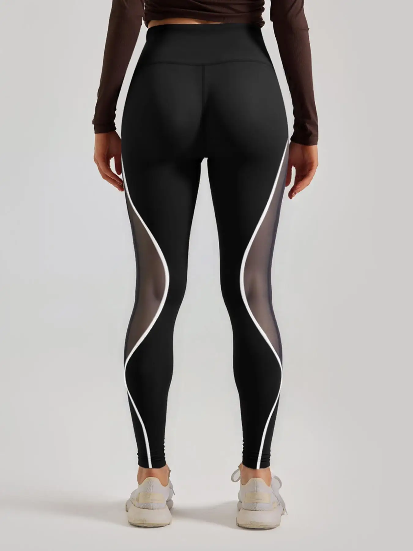 Women's Patchwork Side Mesh Sports Leggings, High Waist Yoga Leggings, Ladies Sportswear for Indoor Outdoor Wear