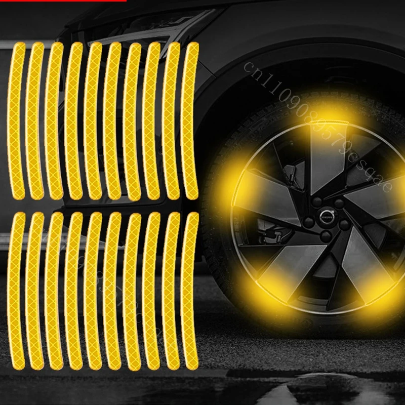 20pcs Car Wheel Hub Reflective Sticker Tire Rim Reflective Strips Luminous for Night Driving Car Bike Motorcycle Wheel Stickers