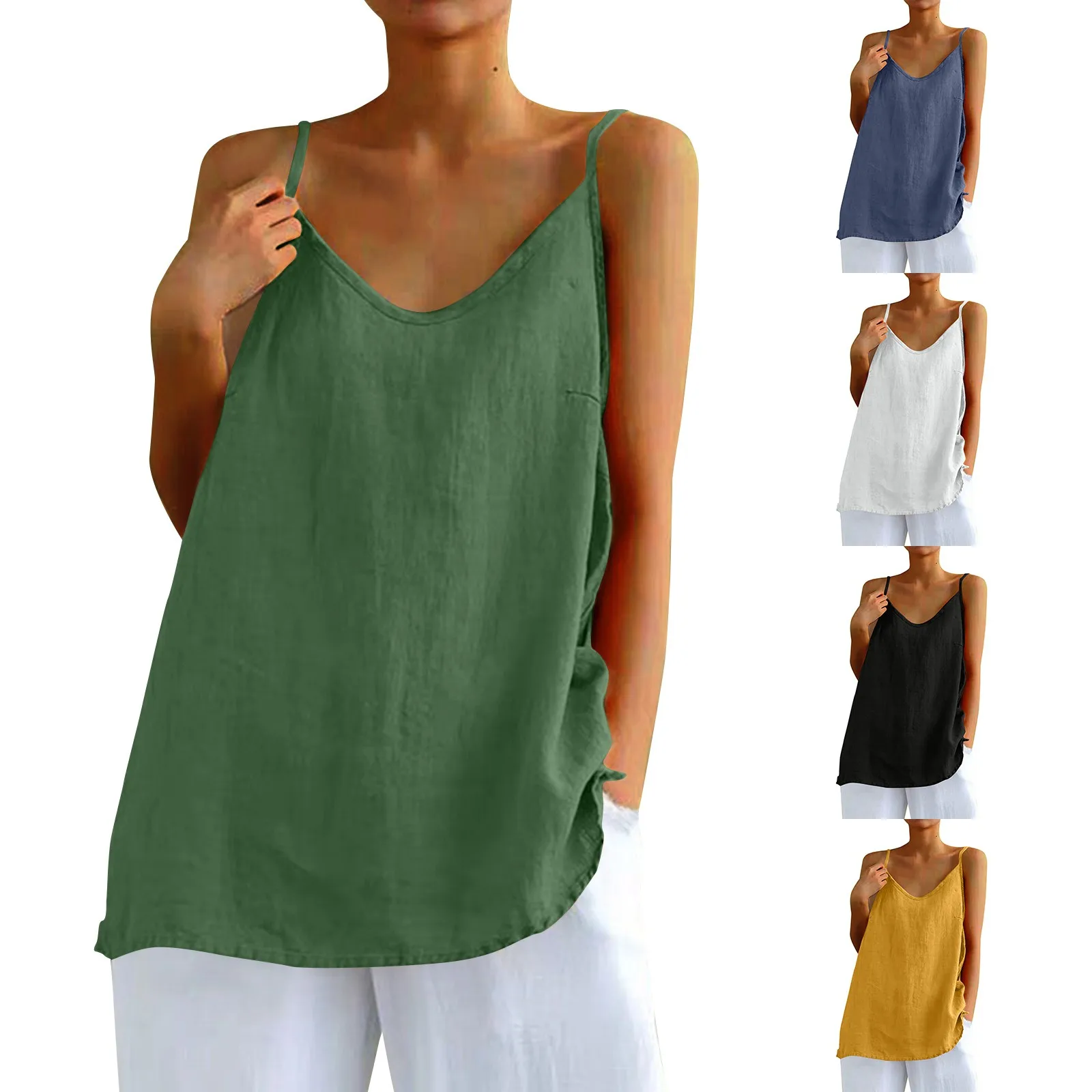 Women\'s tops sexys Cotton Linen Camisole Vest Summer Loose Sleeveless Versatile Bottom Top solid color blouse classic camisetas