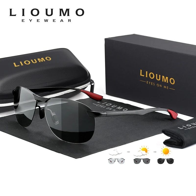 LIOUMO Aluminum Frame Polarized Sunglasses Men Photochromic Glasses Women Anti-Glare Driving Goggles lunette de soleil homme