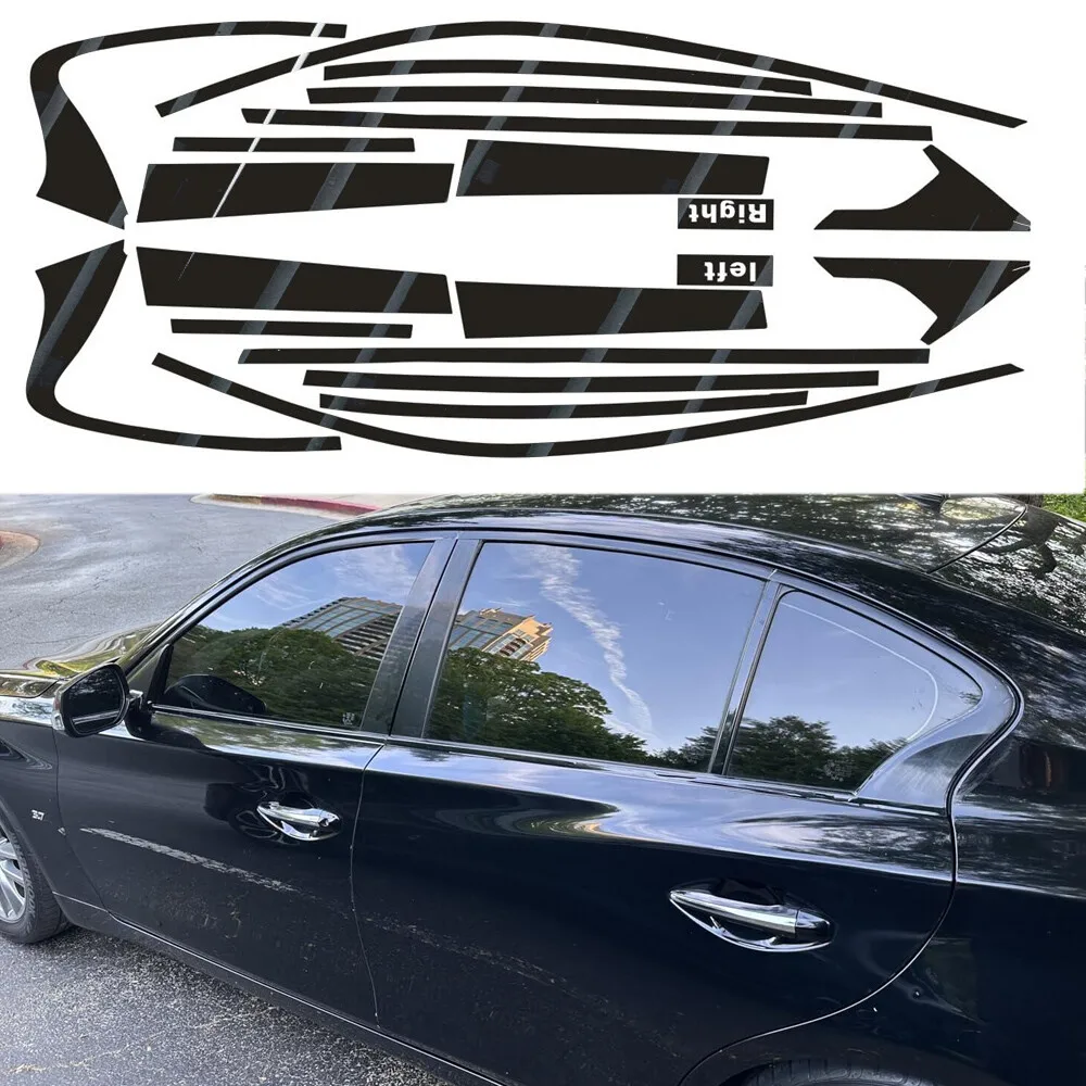 Chrome Delete Blackout Overlay For 2014+ Infiniti Q50 Q50S Sedan Window Trim Glossy Black
